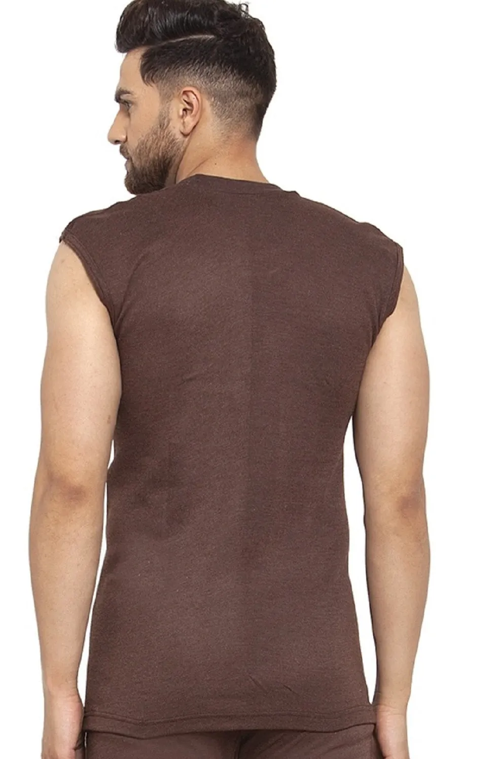 MEN'S SLEEVELESS SOLID ROUND NECK THERMAL TOP