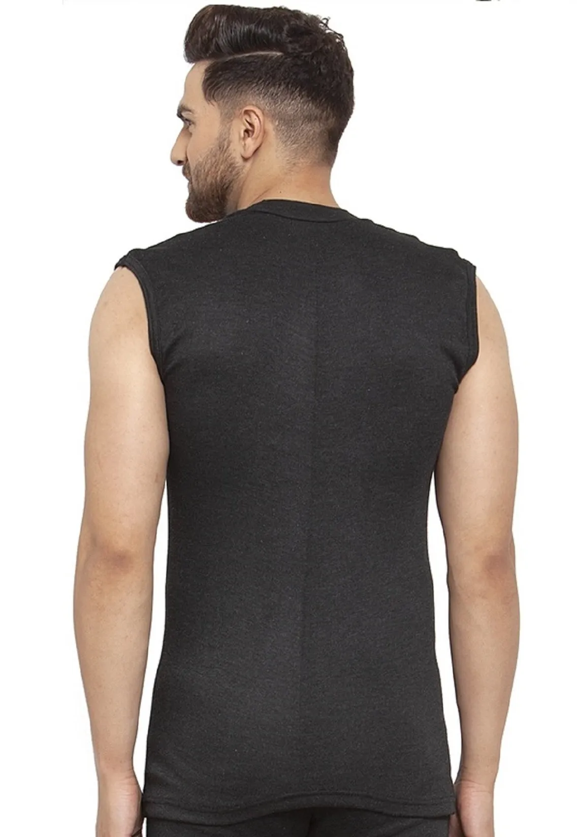 MEN'S SLEEVELESS SOLID ROUND NECK THERMAL TOP