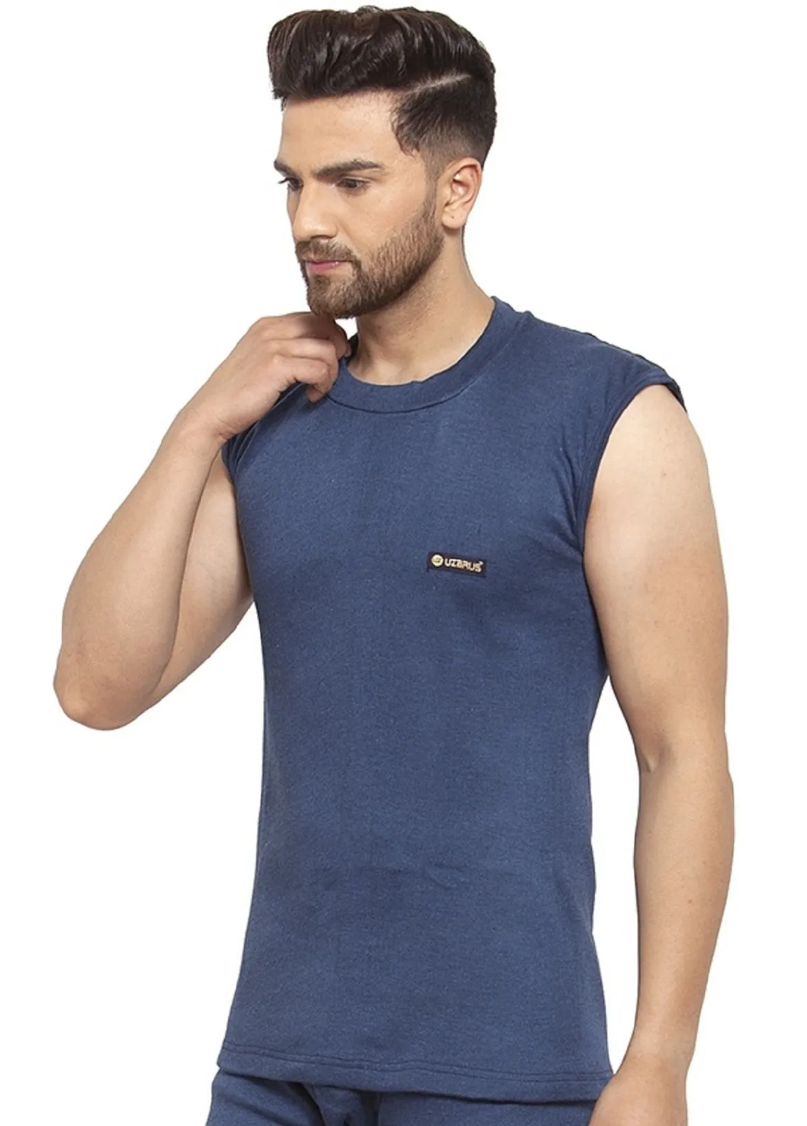 MEN'S SLEEVELESS SOLID ROUND NECK THERMAL TOP