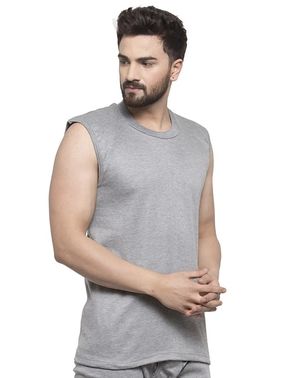 MEN'S SLEEVELESS SOLID ROUND NECK THERMAL TOP