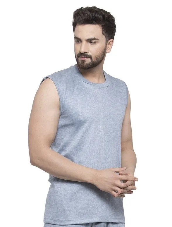 MEN'S SLEEVELESS SOLID ROUND NECK THERMAL TOP