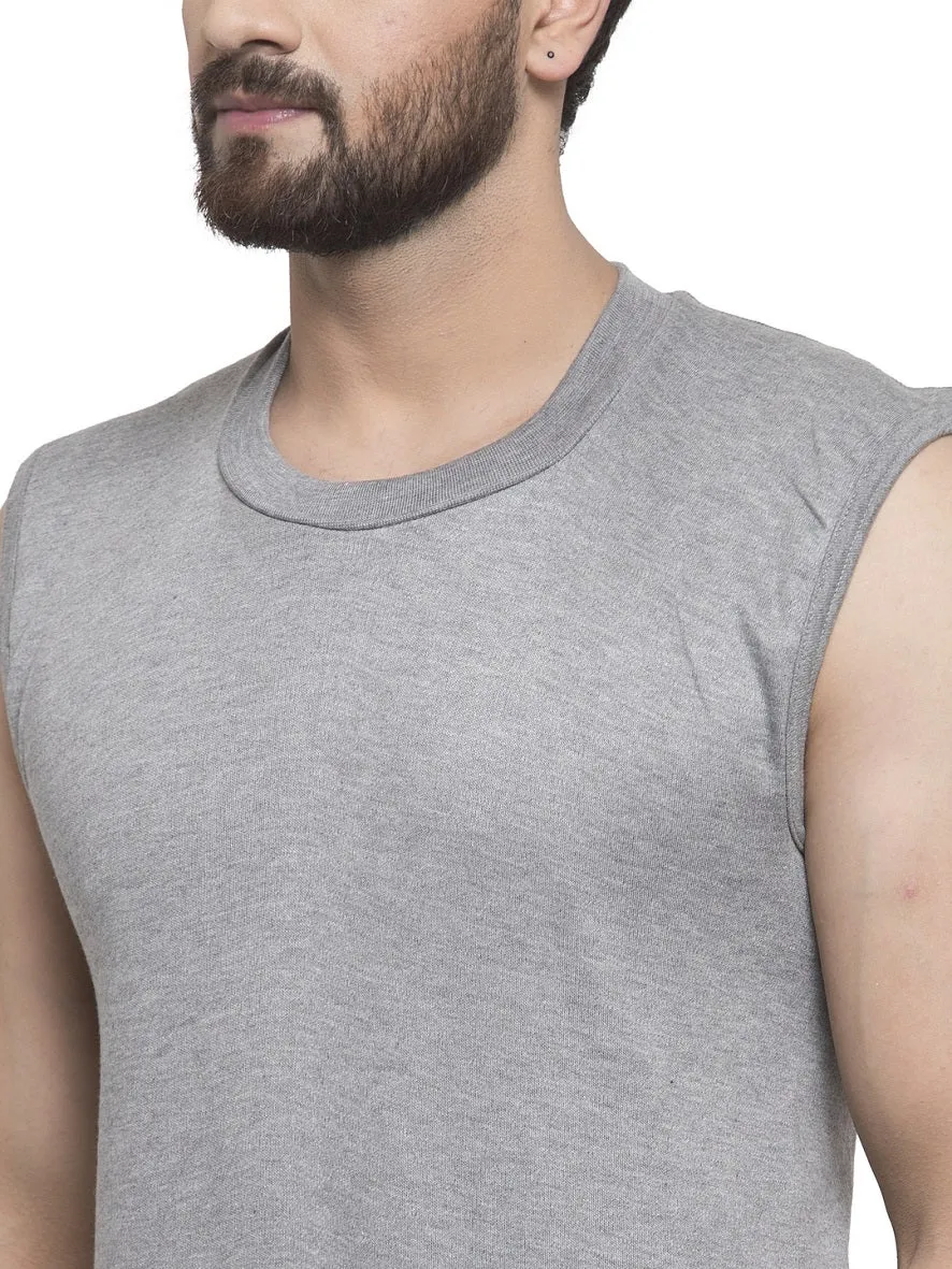 MEN'S SLEEVELESS SOLID ROUND NECK THERMAL TOP