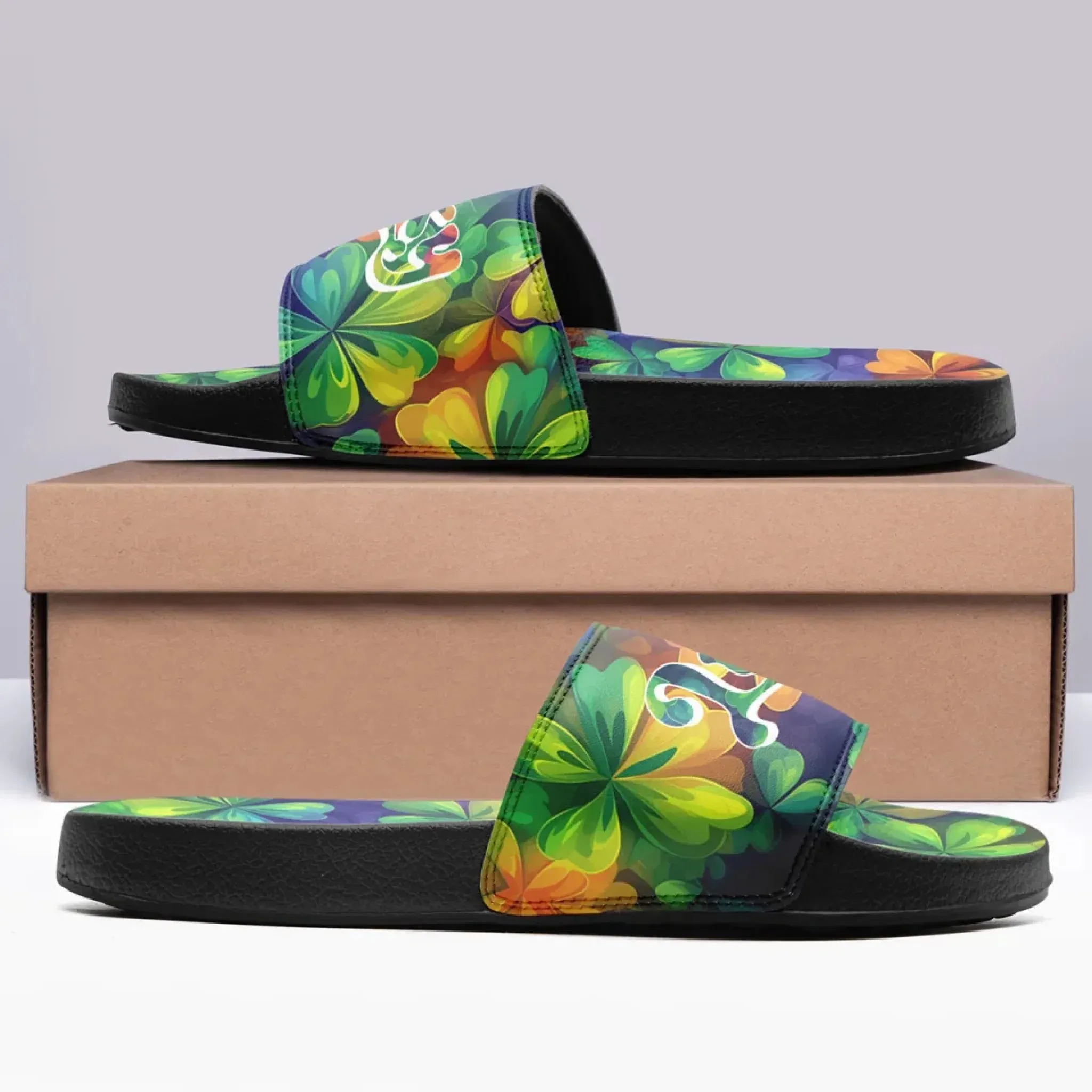 Personalized Green Slide Sandal, Custom St.Patrick's Day Slipper, Unisex Slipper