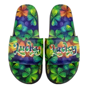 Personalized Green Slide Sandal, Custom St.Patrick's Day Slipper, Unisex Slipper