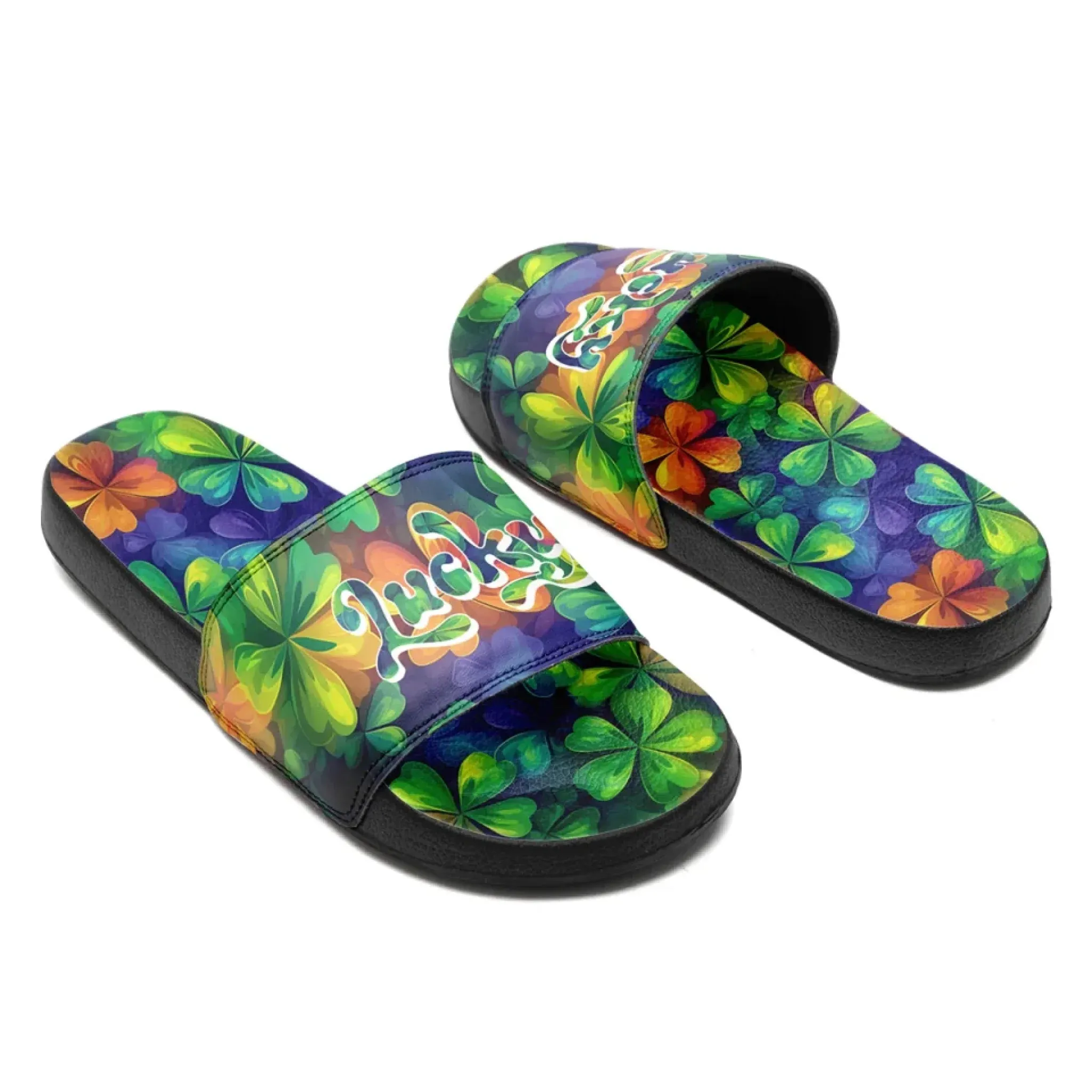 Personalized Green Slide Sandal, Custom St.Patrick's Day Slipper, Unisex Slipper