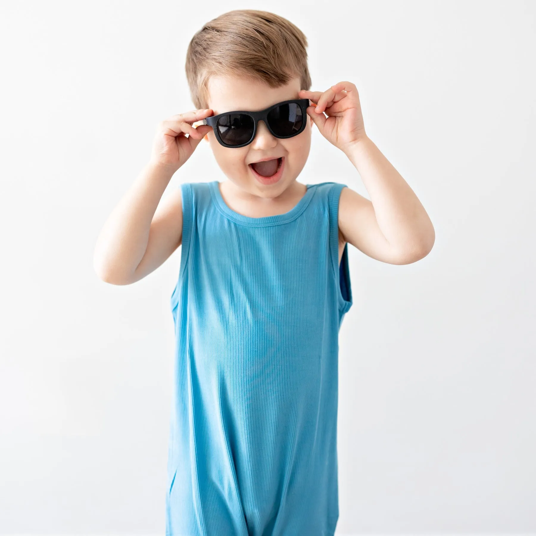 Poolside Blue Small Ribbed Harem Romper