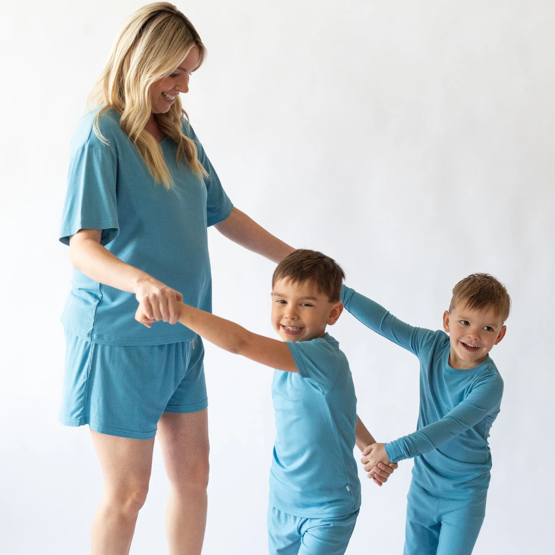 Poolside Blue Small Ribbed Women's Shorts Set