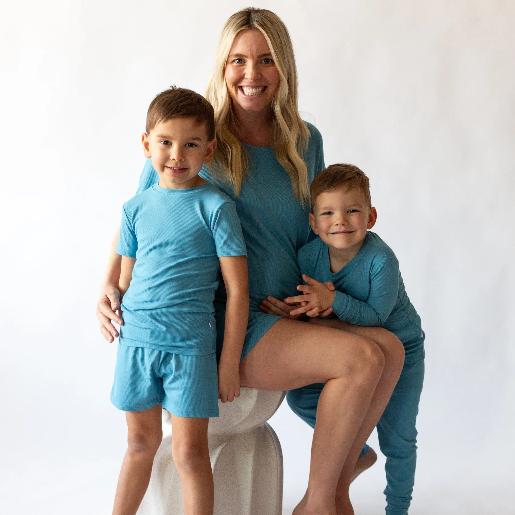 Poolside Blue Small Ribbed Women's Shorts Set