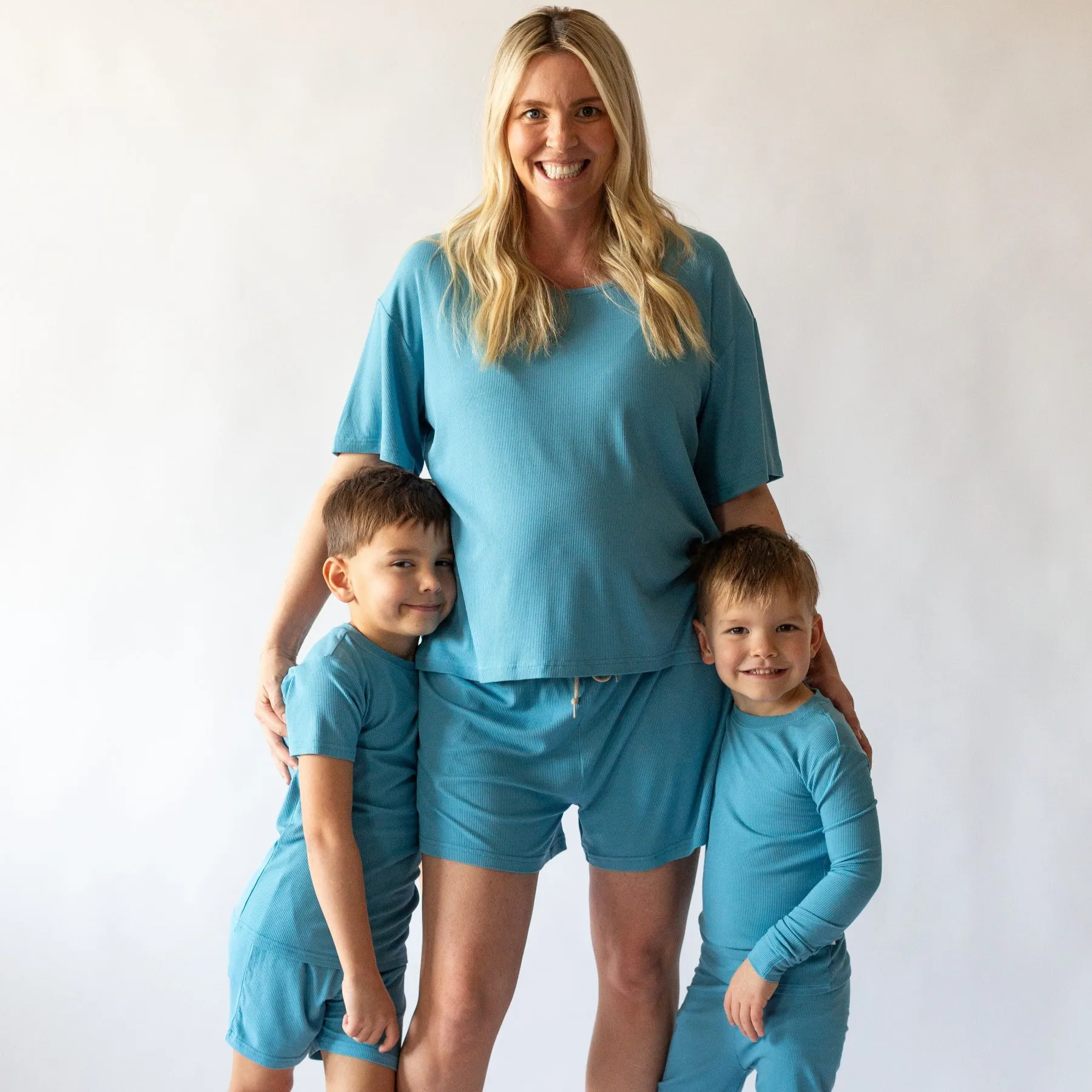 Poolside Blue Small Ribbed Women's Shorts Set