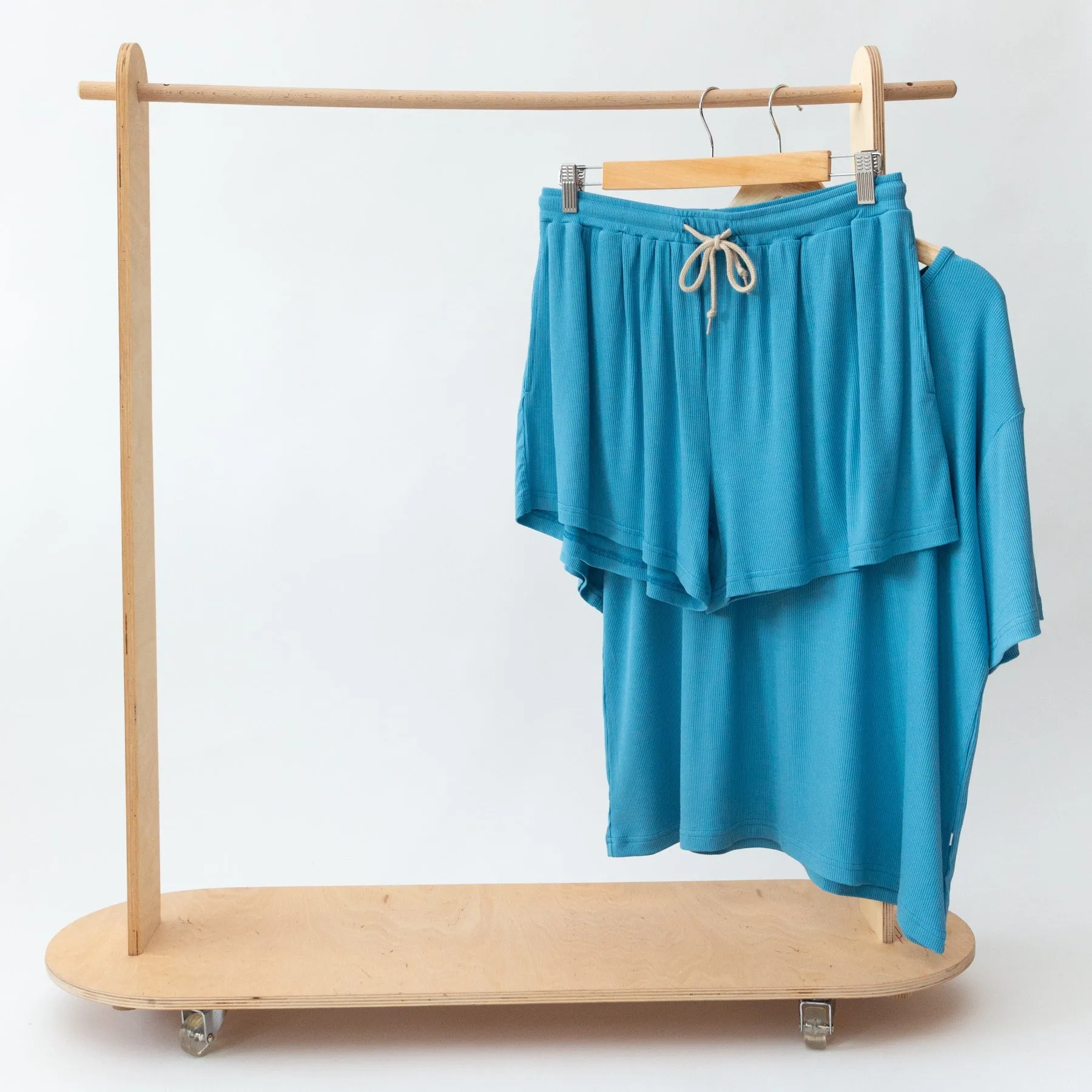 Poolside Blue Small Ribbed Women's Shorts Set