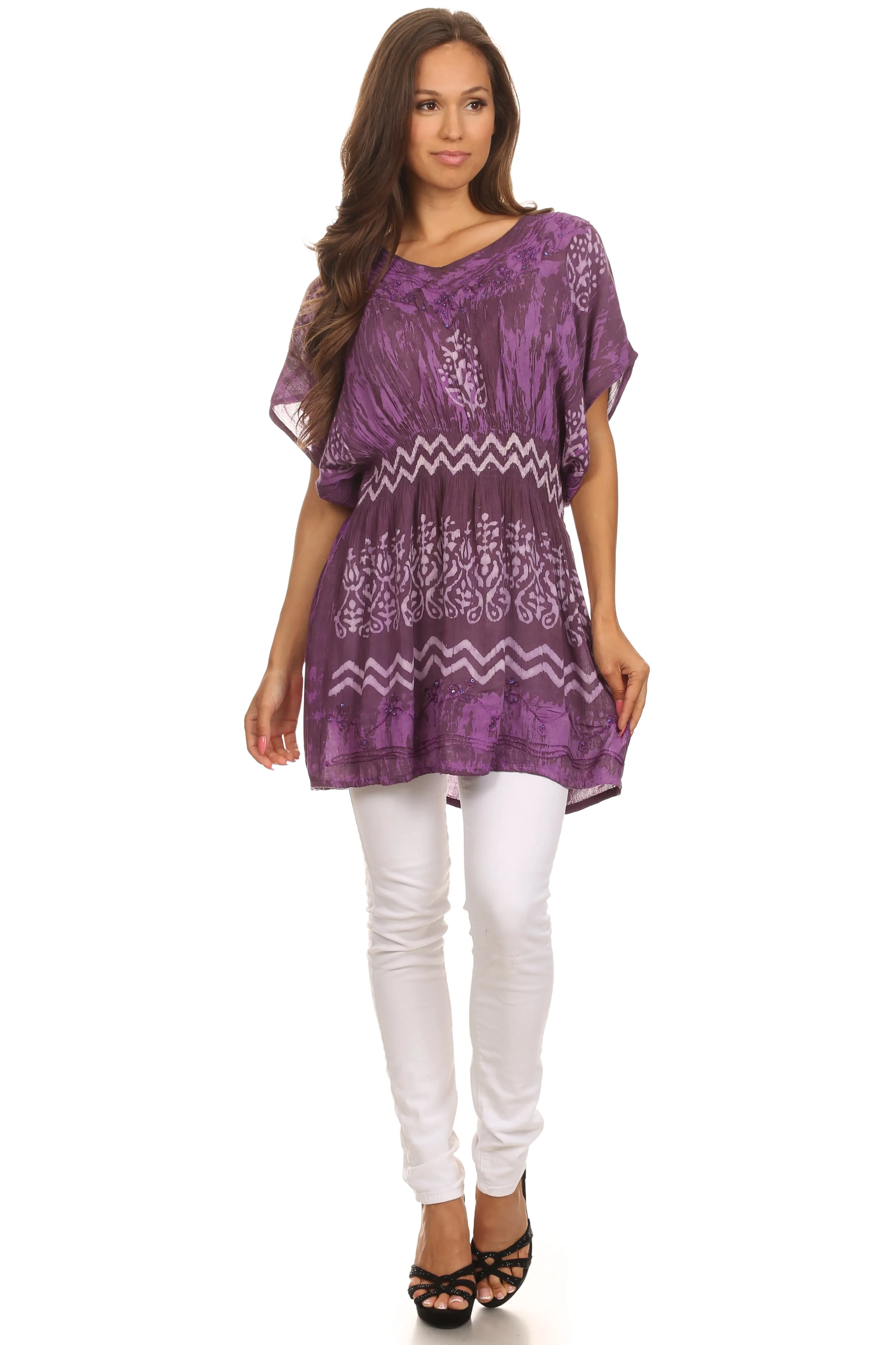 Sakkas Callie Batik Sequin Embroidered Elastic Dress / Cover Up