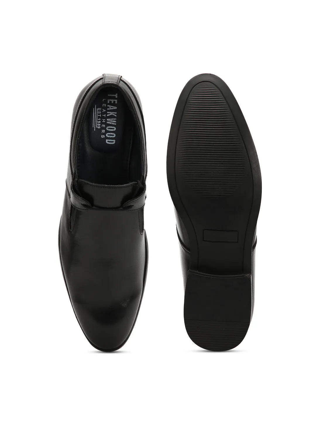 Teakwood Genuine Men Leather Black Slip-ons