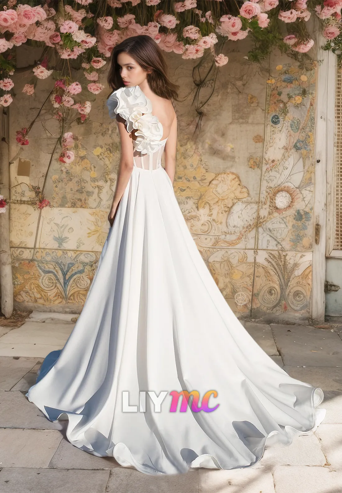V-Neck Sleeveless Ruffled Pleated Sleek A-Line Wedding Dress