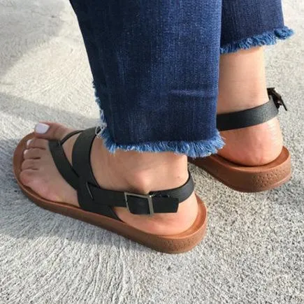 Women summer flat clip toe ankle strap sandals