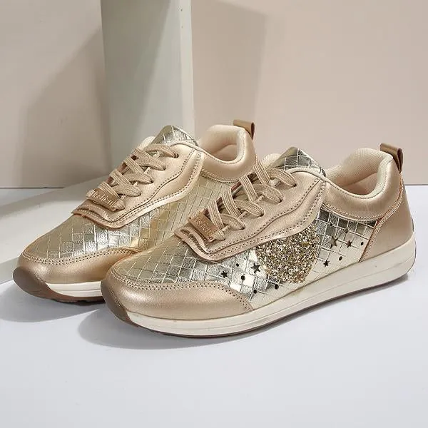 Women's Fashionable Lace-Up Love Sequined Sneakers 03243216S
