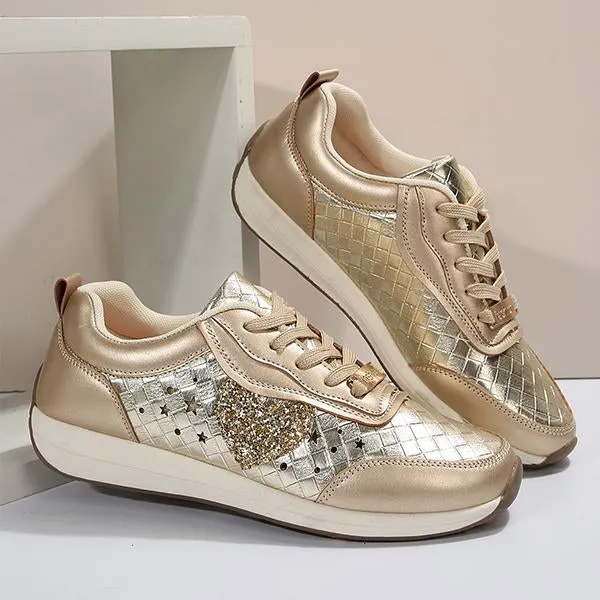 Women's Fashionable Lace-Up Love Sequined Sneakers 03243216S
