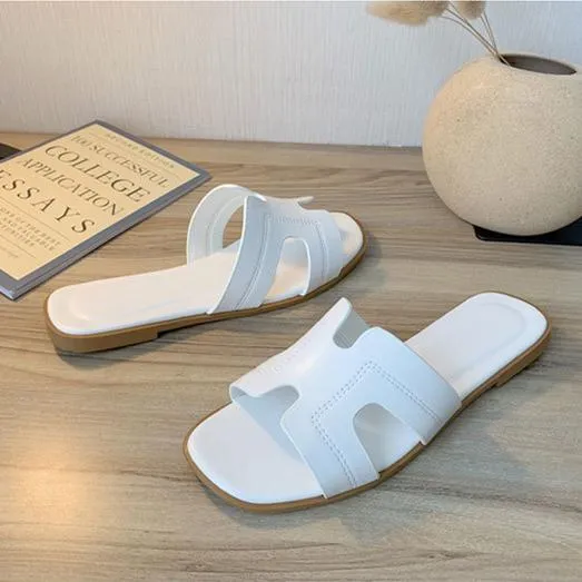 Women's flat slide sandals summer beach slides H shaped flat slides