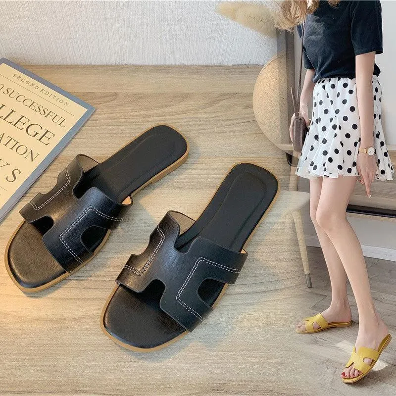 Women's flat slide sandals summer beach slides H shaped flat slides