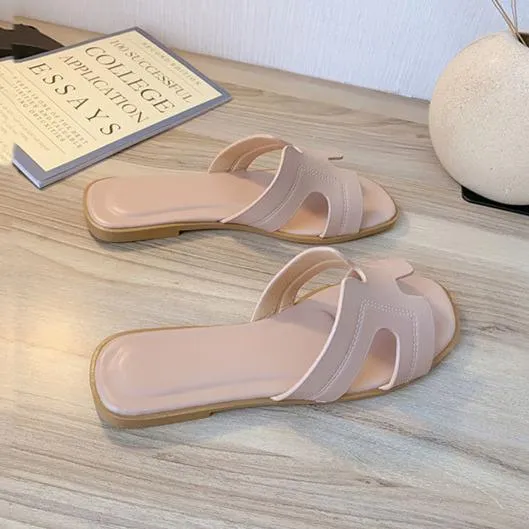 Women's flat slide sandals summer beach slides H shaped flat slides