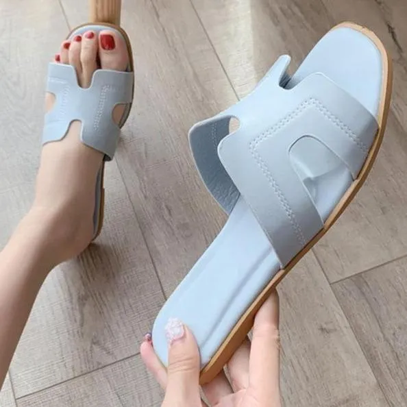 Women's flat slide sandals summer beach slides H shaped flat slides