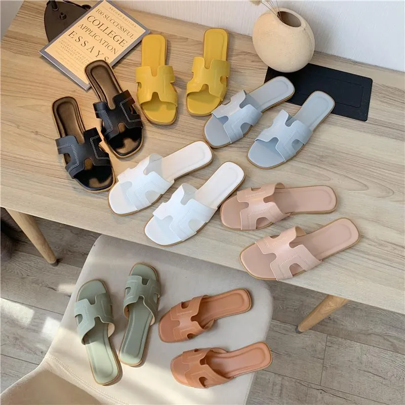 Women's flat slide sandals summer beach slides H shaped flat slides