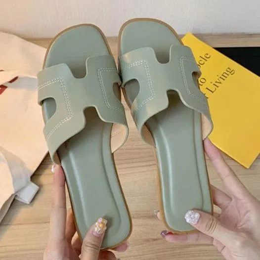Women's flat slide sandals summer beach slides H shaped flat slides