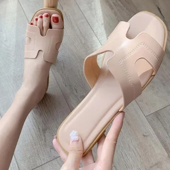 Women's flat slide sandals summer beach slides H shaped flat slides