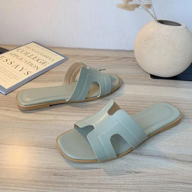 Women's flat slide sandals summer beach slides H shaped flat slides