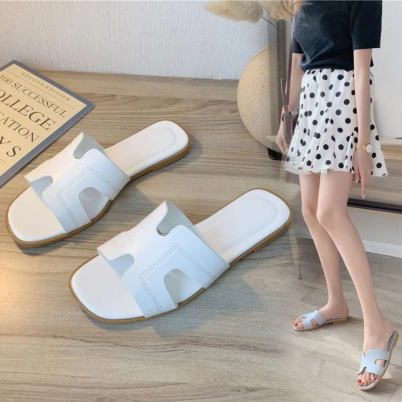 Women's flat slide sandals summer beach slides H shaped flat slides