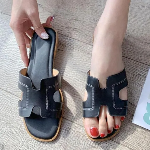 Women's flat slide sandals summer beach slides H shaped flat slides