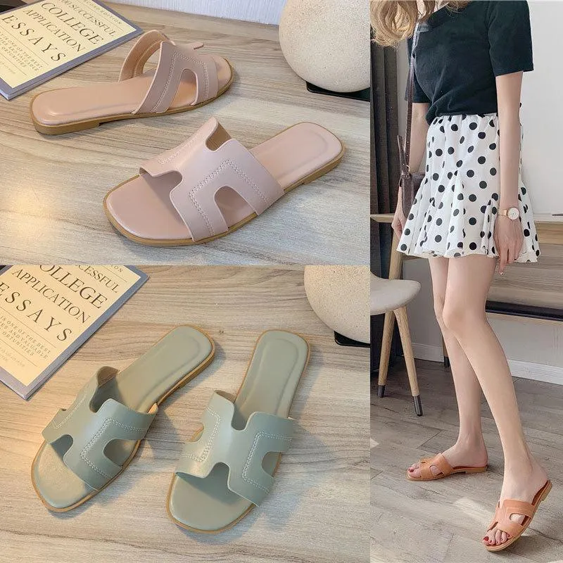 Women's flat slide sandals summer beach slides H shaped flat slides
