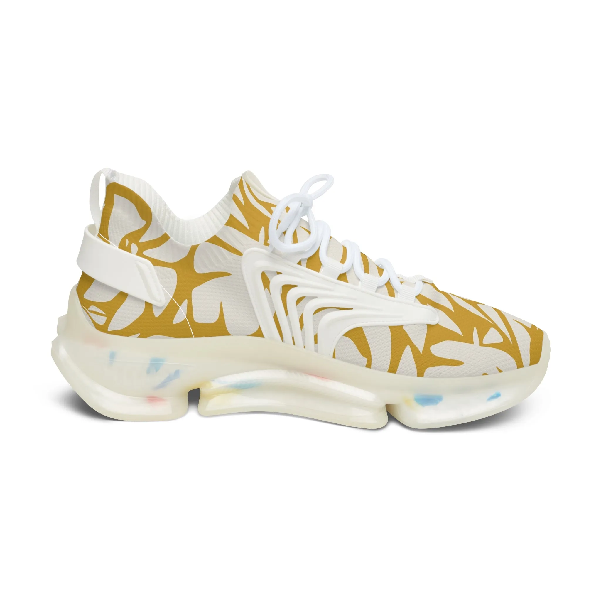 Yellow Leaf Pattern Women's Mesh Sneakers